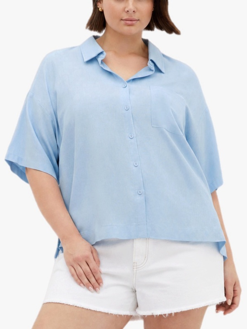 NWT City Chic Size L Plus US 20 Relaxed Lyana Sky Light Blue Button-Up Top